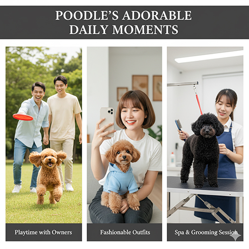 Ảnh chó Poodle dễ thương trong khoảnh khắc đời thường: chơi đùa, mặc outfit, đi spa