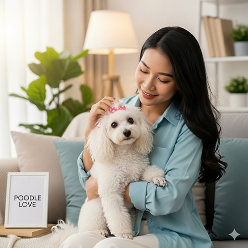 Chó Poodle trắng dễ thương – màu lông tinh khôi chinh phục mọi gia đình