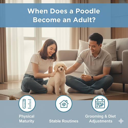 Chó Poodle trưởng thành – dấu hiệu hết con, ổn định vóc dáng, lông xoăn chặt và nếp sinh hoạt vững