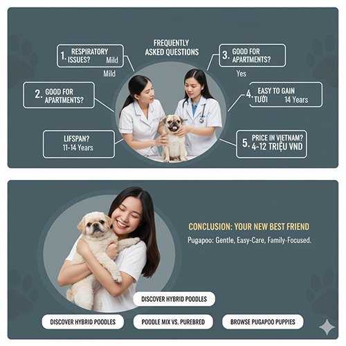 FAQ Pugapoo – Câu hỏi thường gặp về Poodle lai Pug: bệnh hô hấp, tuổi thọ, giá tại Việt Nam