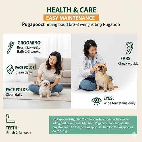 Cách chăm sóc Pugapoo – Poodle lai Pug dễ chăm hơn Pug thuần, cần vệ sinh đều đặn