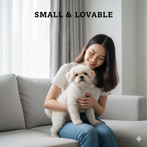 Đặc điểm nổi bật của Poodle lai Pug – Pugapoo: nhỏ nhắn, lông ít rụng, gương mặt đáng yêu