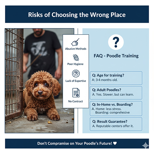 Những rủi ro khi chọn sai trung tâm huấn luyện chó Poodle: bạo lực, vệ sinh kém, thiếu chuyên môn, không hợp đồng