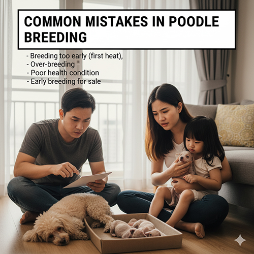 Sai lầm khi phối giống Poodle quá sớm – phối ngay lần động dục đầu, ép phối liên tục, phối khi sức khỏe kém