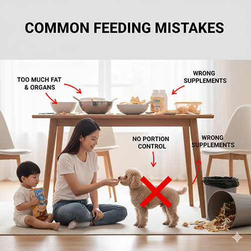 ⚠️ Sai lầm khi cho chó Poodle mang thai ăn: quá nhiều chất béo, không chia bữa, lạm dụng thực phẩm chức năng, cho ăn đồ thừa