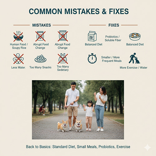 Sai lầm phổ biến khi cho Corgi ăn và cách khắc phục – cơm chan canh, đổi hạt đột ngột, snack nhiều, ít vận động