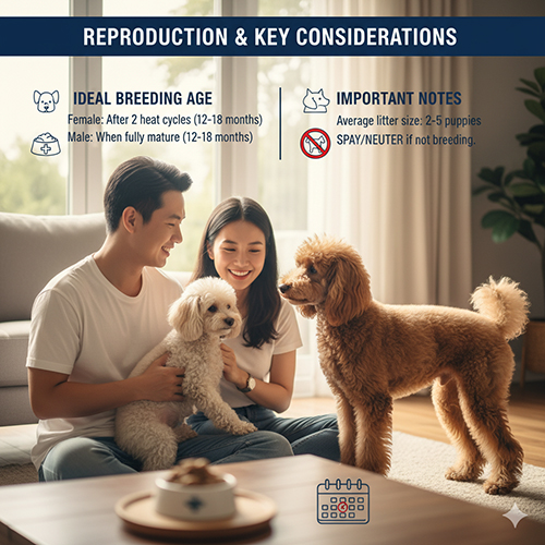 Gia đình cùng hai chú chó Poodle trong nhà – thông tin về sinh sản và lưu ý khi phối giống