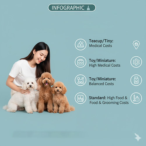 So sánh chi phí nuôi Poodle theo size – Teacup, Tiny, Toy, Miniature, Standard