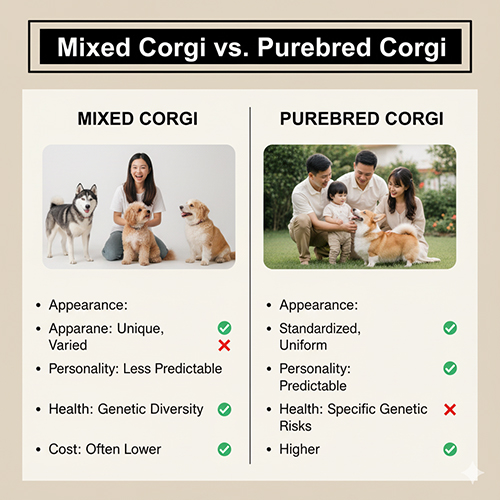 📊 So sánh Corgi lai và Corgi thuần – ngoại hình, tính cách, sức khỏe, giá trị