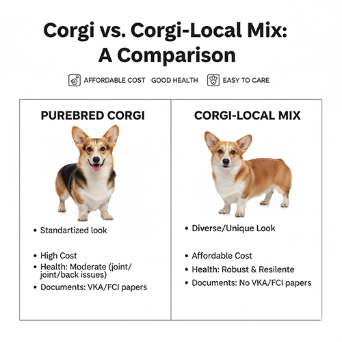 So sánh Corgi thuần và Corgi lai chó cỏ – ngoại hình, tính cách, sức khỏe, giá trị