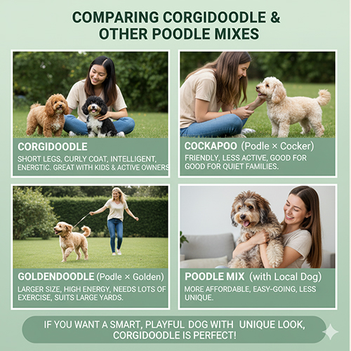 So sánh Corgidoodle với Cockapoo, Goldendoodle và Poodle lai chó cỏ về ngoại hình, tính cách và khả năng nuôi