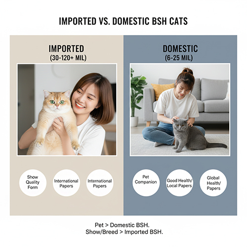 So sánh mèo Anh lông ngắn nhập khẩu và mèo thuần trong nước về giá, ngoại hình, giấy tờ và sức khỏe