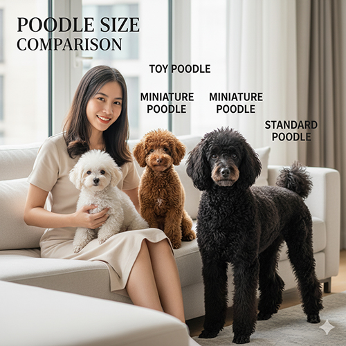 So sánh Toy, Miniature và Standard Poodle – cân nặng, chiều cao, năng lượng, môi trường sống phù hợp