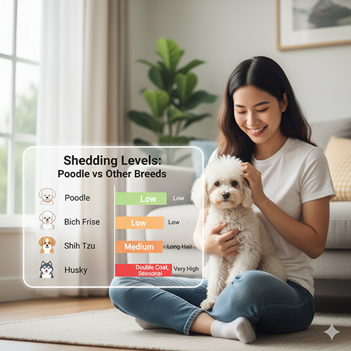 So sánh mức độ rụng lông của Poodle với Bichon, Shih Tzu, Phốc Sóc và Husky