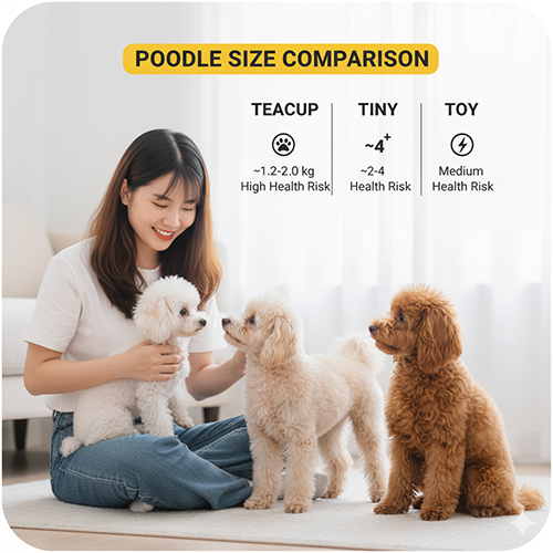 So sánh Tiny Poodle, Teacup Poodle và Toy Poodle về cân nặng, rủi ro sức khỏe và độ dễ nuôi