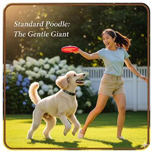 Standard Poodle – size lớn nhất, cao trên 38 cm, nặng 18–32 kg, quý tộc và thông minh