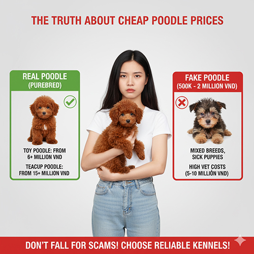 Sự thật về chó Poodle giá rẻ 500k–2 triệu – cảnh báo lừa đảo và chi phí ẩn