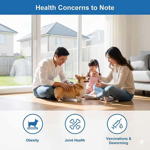 Gia đình chăm sóc sức khỏe cho Corgi 6 tháng tuổi với lưu ý về béo phì, xương khớp và tiêm phòng