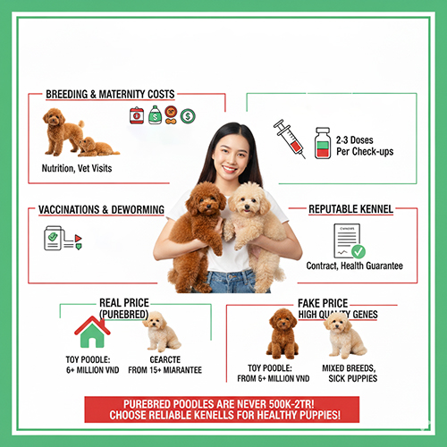 Vì sao chó Poodle thuần không thể rẻ 500k–2tr – chi phí nuôi dưỡng và tiêm phòng cao