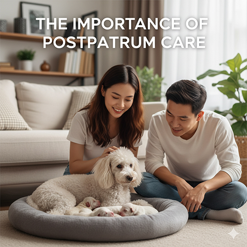 Tầm quan trọng giai đoạn hậu sản ở chó Poodle mẹ sau sinh bên đàn con