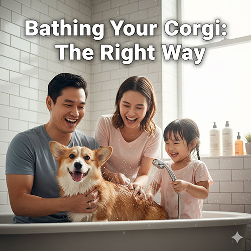 Gia đình tắm cho chó Corgi trong bồn – hướng dẫn tắm đúng cách để giữ lông sạch và khỏe mạnh