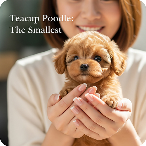 Teacup Poodle – size nhỏ nhất, cao dưới 20–22 cm, nặng dưới 2 kg, siêu hiếm