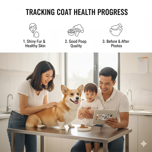 Cách theo dõi hiệu quả cải thiện lông chó Corgi – quan sát lông da, chất lượng phân và ảnh trước – sau