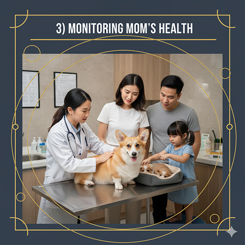 Theo dõi sức khỏe chó Corgi mẹ sau sinh để phát hiện sớm dấu hiệu bất thường