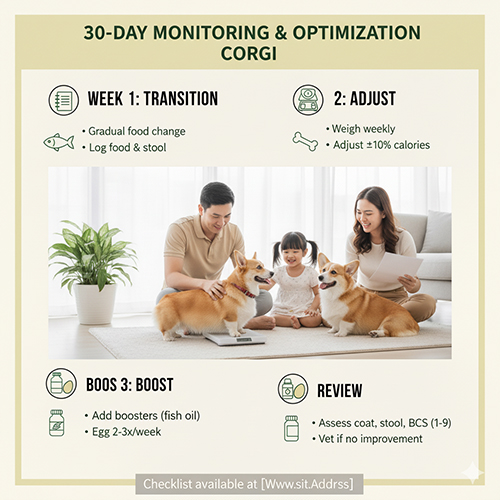 Theo dõi và tối ưu dinh dưỡng 30 ngày cho chó Corgi – checklist chi tiết