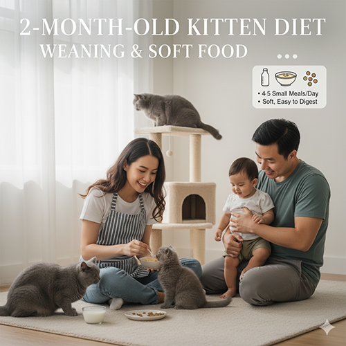 Thức ăn cho mèo Anh lông ngắn 2 tháng tuổi – sữa mèo, pate mềm, hạt kitten ngâm
