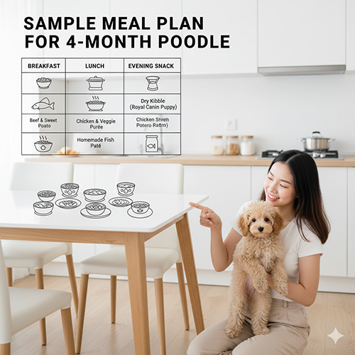 Thực đơn mẫu cho Poodle 4 tháng tuổi – gợi ý bữa ăn sáng, trưa, chiều và tối