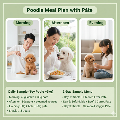Thực đơn pate cho chó Poodle – gợi ý khẩu phần 1 ngày và thực đơn 3 ngày mẫu
