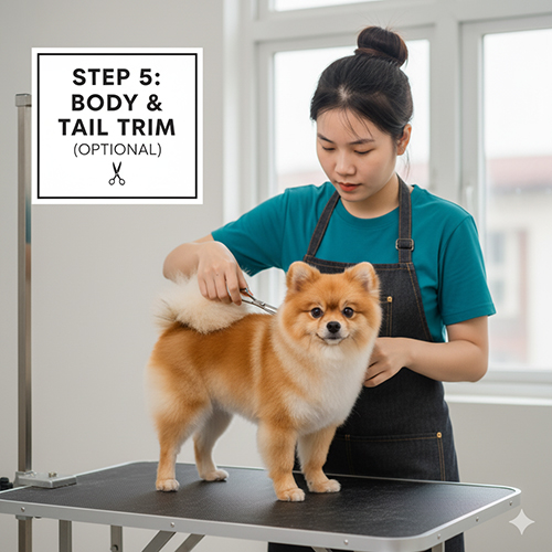 Tỉa lông thân và đuôi chó Phốc Sóc giữ dáng gọn gàng