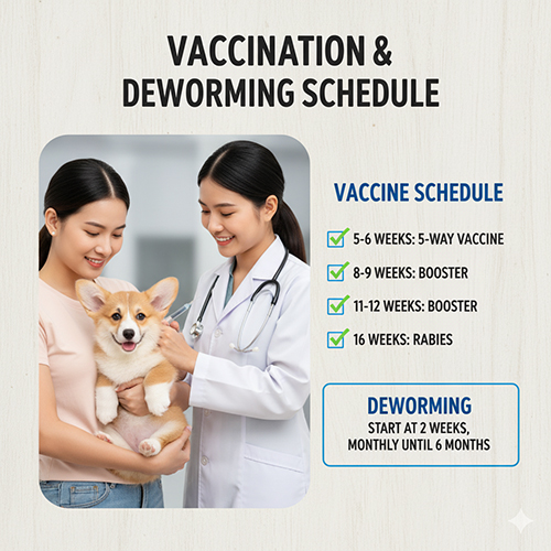 Lịch tiêm phòng và tẩy giun cho chó Corgi con từ 2 đến 6 tháng tuổi để phòng bệnh nguy hiểm và bảo vệ sức khỏe