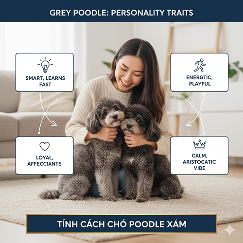 Tính cách chó Poodle xám – thông minh, năng động, tình cảm