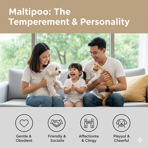 Tính cách Maltipoo – Poodle lai Maltese: hiền lành, thân thiện, quấn chủ, vui vẻ hòa đồng với trẻ nhỏ và thú cưng khác