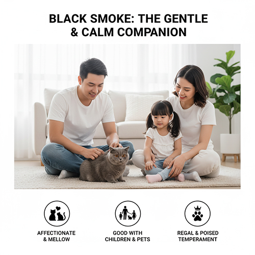 Mèo Anh lông ngắn Black Smoke với bộ lông đen khói bí ẩn nhưng tính cách hiền lành, điềm tĩnh