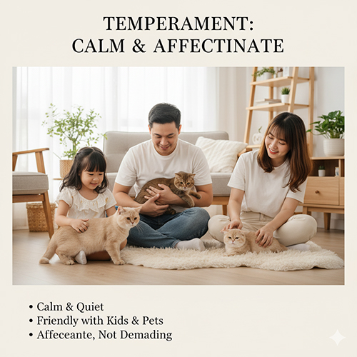 Tính cách mèo Anh lông ngắn Cinnamon & Fawn điềm tĩnh, thân thiện và dễ nuôi, phù hợp gia đình và người bận rộn