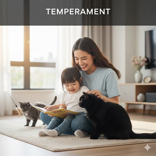 Tính cách mèo Anh lông ngắn đen hiền lành, điềm tĩnh và thân thiện với gia đình