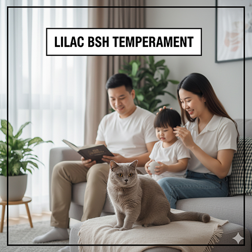 Tính cách mèo Anh lông ngắn lilac hiền lành, trầm tính và thân thiện với gia đình