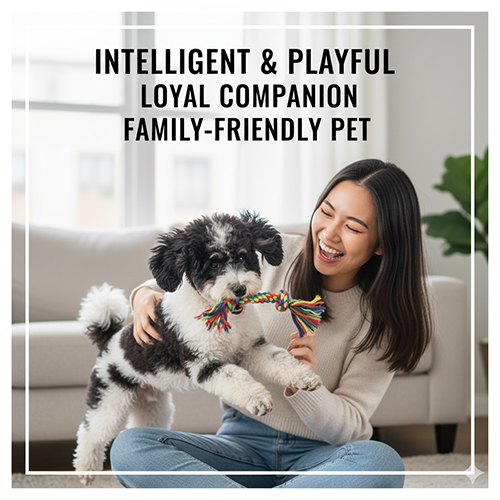 Chó Poodle bò sữa (Parti/bi-color) thông minh, tình cảm và vui vẻ khi chơi cùng chủ