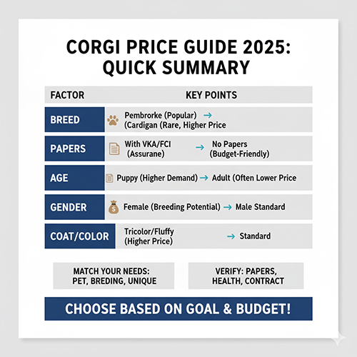 Tóm tắt nhanh bảng giá chó Corgi 2025 – So sánh theo dòng, giấy tờ, tuổi, giới tính và màu/kiểu lông