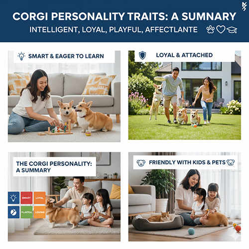 Tổng kết tính cách chó Corgi với 4 đặc trưng: Thông minh, Trung thành, Tinh nghịch, Tình cảm