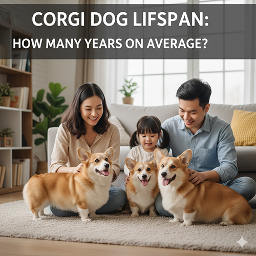 Gia đình vui vẻ bên ba chú chó Corgi khỏe mạnh, biểu tượng tuổi thọ trung bình của giống chó này