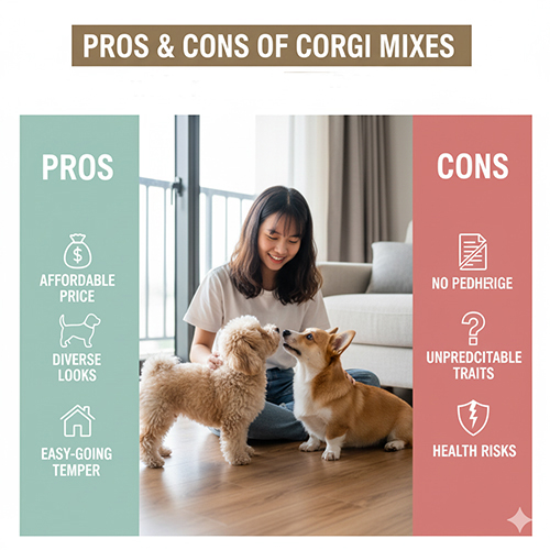 Ảnh minh họa ưu và nhược điểm khi mua chó Corgi lai, so sánh lợi ích và rủi ro