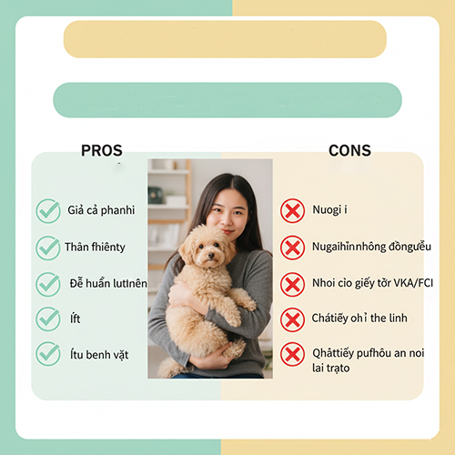 Cô gái bế chú chó Poodle lai chó cỏ, infographic ưu và nhược điểm khi nuôi
