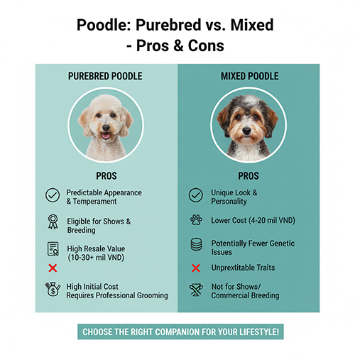 Ưu và nhược điểm của Poodle thuần chủng và Poodle lai: ngoại hình, giá trị, chi phí, bệnh di truyền và mục đích nuôi
