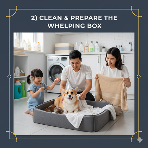 Vệ sinh và chuẩn bị ổ đẻ an toàn cho chó Corgi mẹ và đàn con sau sinh