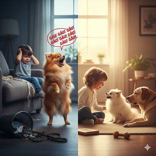 o sánh chó Phốc Sóc chưa được huấn luyện – bướng bỉnh, sủa nhiều với chó Phốc Sóc đã được huấn luyện – ngoan ngoãn, hòa đồng cùng trẻ nhỏ.