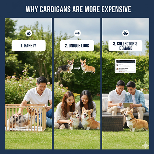 Giải thích ba lý do vì sao chó Corgi Cardigan đắt hơn Pembroke: hiếm, ngoại hình độc đáo, nhu cầu sưu tầm